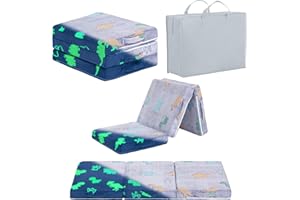 Givjoy Foldable Floor Mattress for Kids, Glow in The Dark Toddler Washable Tri Folding Floor Nap Mat for Sleeping Daycare, Child Trifold Futon Sofa Bed with Storage Bag for Girls and Boys