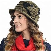 Vintage Women Floral Wool Dress Cloche Winter Hat 1920s