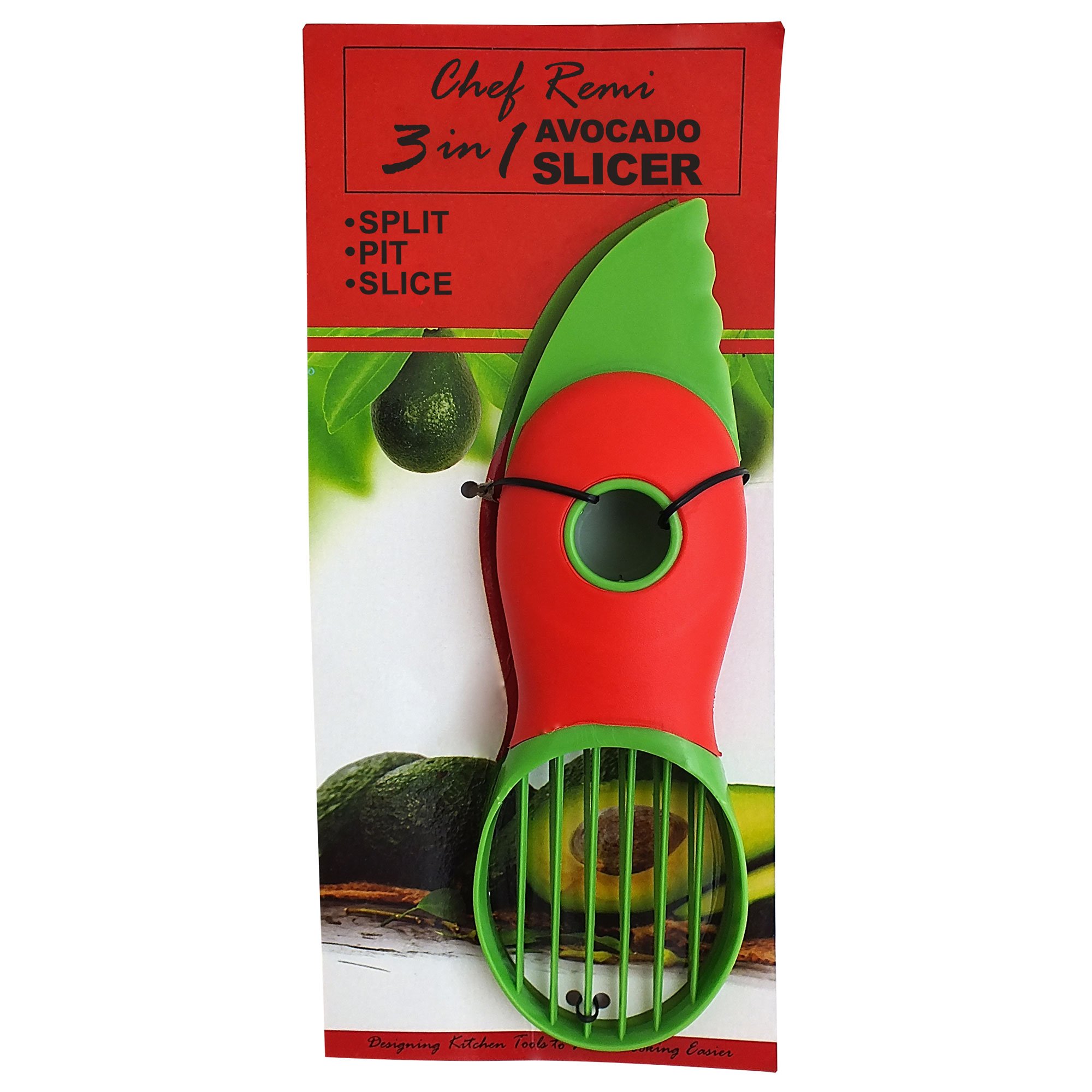 Nouveau coupe-avocat 3-en-1 avec couteau, dénoyauteur, éplucheur, lame en éventail pour extraction. Élu meilleur gadget de cuisine. Ustensile idéal pour la préparation des salades. En moins de 60 sec.