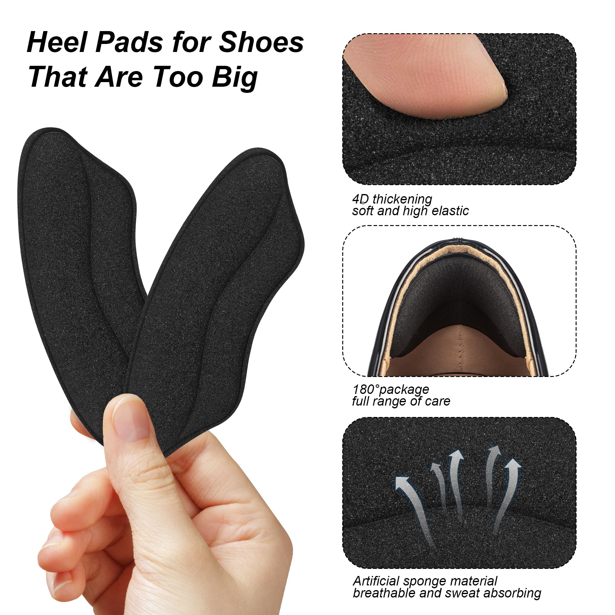 MATIE FIX Heel Grips Liner Cushions Inserts for Loose Shoes, Heel Pads Snugs for Shoe Too Big Men Women, Filler Improved Shoe Fit and Comfort, Stop Heel Slip and Blister (4 Pairs) (H Pale Apricot+Black)