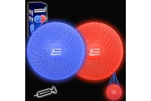 FATEUAER 8.5 Inch Light up Kickball Set, Dodgeballs 2 Pack, Playground Balls Gift for Kids, Glow Bouncy Balls Includes Pump and Storage Bag, Handball for Night, Glow in The Dark Party Supplies