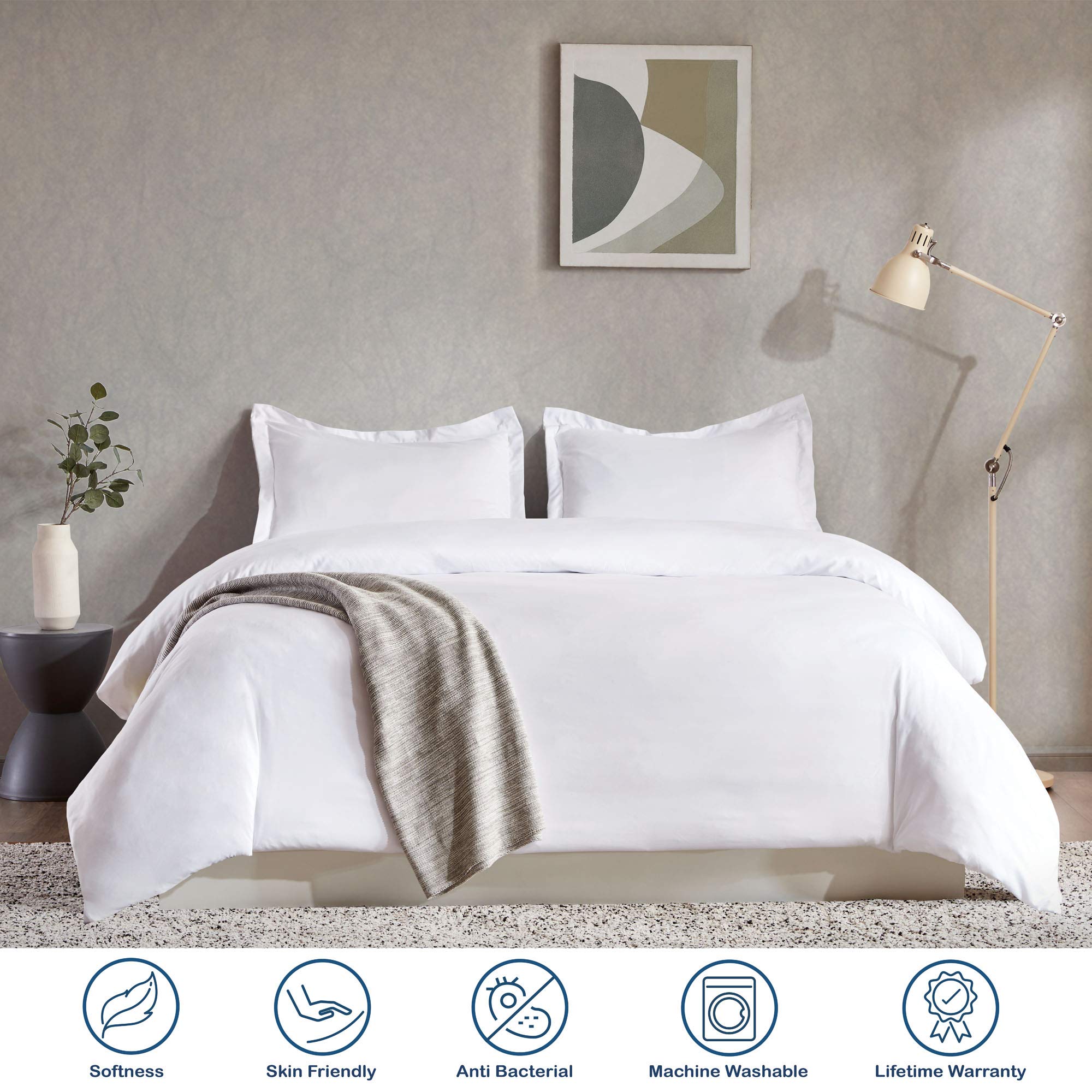 Sleep Zone Bedding Duvet Cover Cooling 120gsm Soft Zipper Closure Corner Ties 3 PC, White,Full/Queen