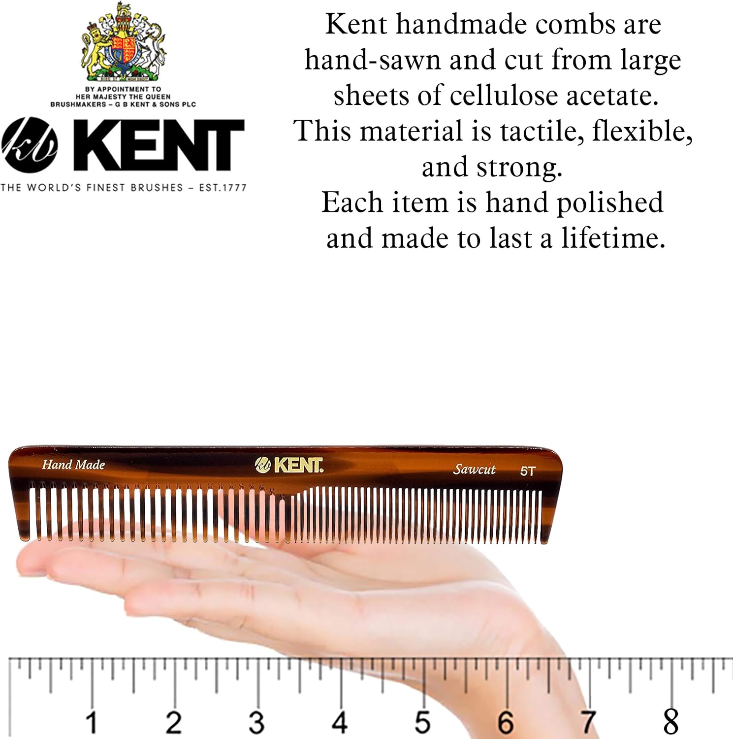 Kent Brushes Handmade Comb A 5T Medium Size Coarse and Fine Comb for Women, Brown - Image 4