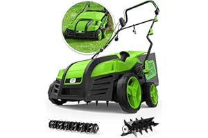 SWIPESMITH Electric Dethatcher Scarifier, 16-Inch 15 Amp Lawn Dethatcher with 5-Position Depth Adjustment, 14.5 Gal Removable