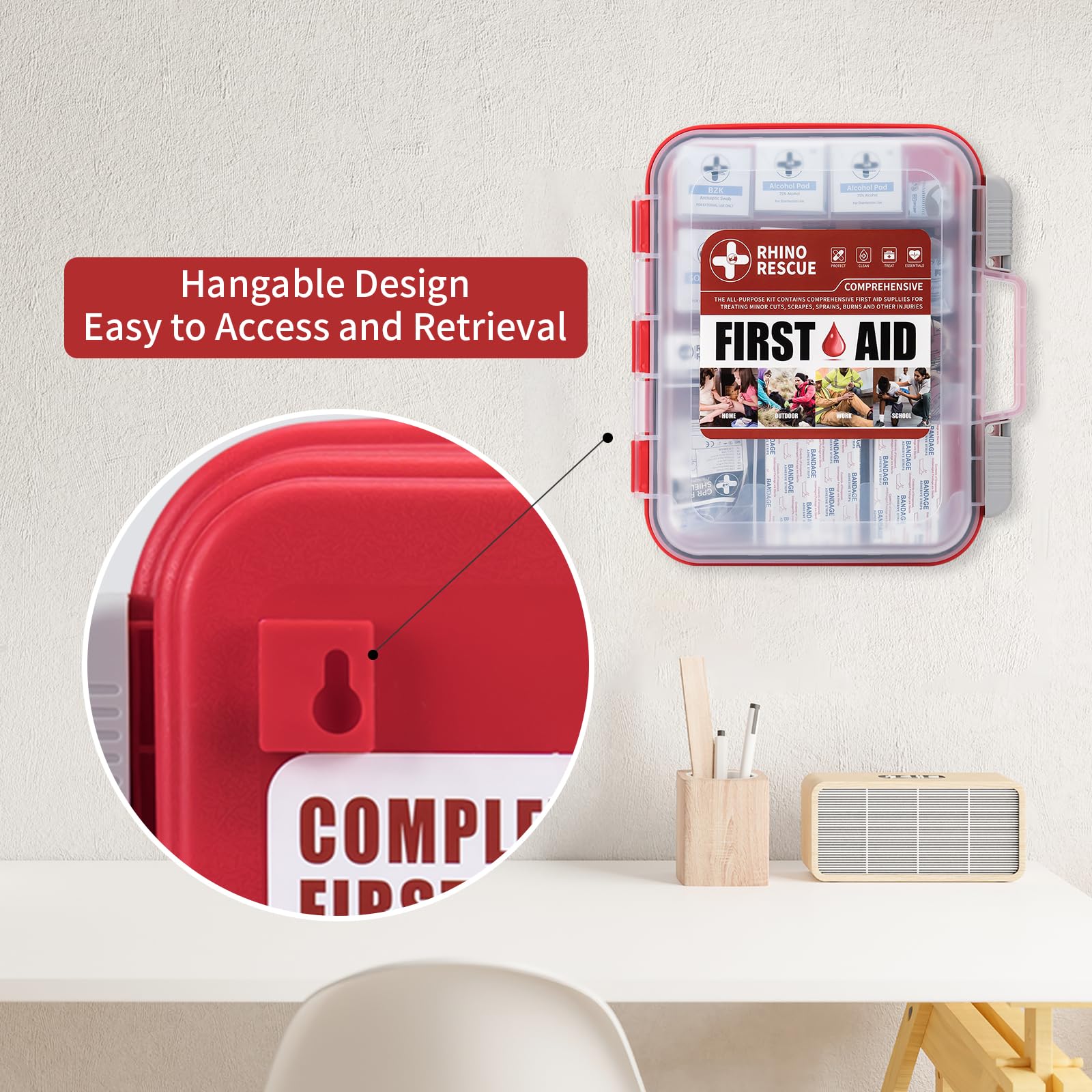 RHINO RESCUE 350 Pieces OSHA All-Purpose First Aid Kit, Home & Office Professional Medical Supplies, Ideal for Emergency, School, Business