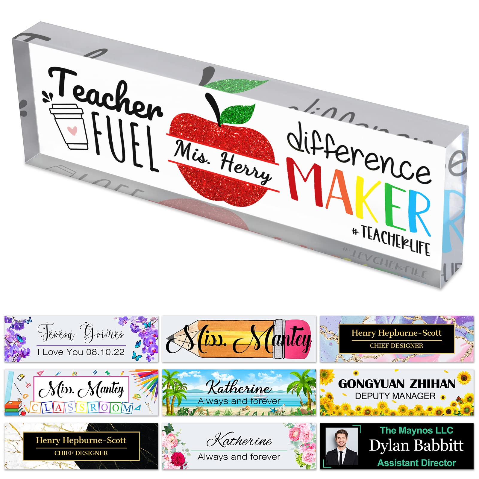 Office Desks Name Plate Personalized Custom Clear