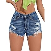 Verdusa Womens Shorts Jeans Y2k Outfits Summer Vintage Low Rise Ripped Distressed Skinny Mini Denim Shorts