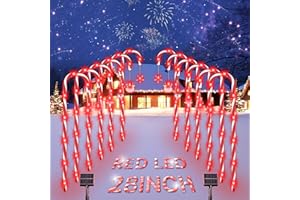 ALFIOT Solar Christmas Candy Cane Lights,Red Lights 12Pack 28" Upgraded Pathway Stake Lights Outdoor, 8 Modes 2000MAH Lights Walkway Outdoor Markers with Stakes for Garden Patio Xmas Decorations…