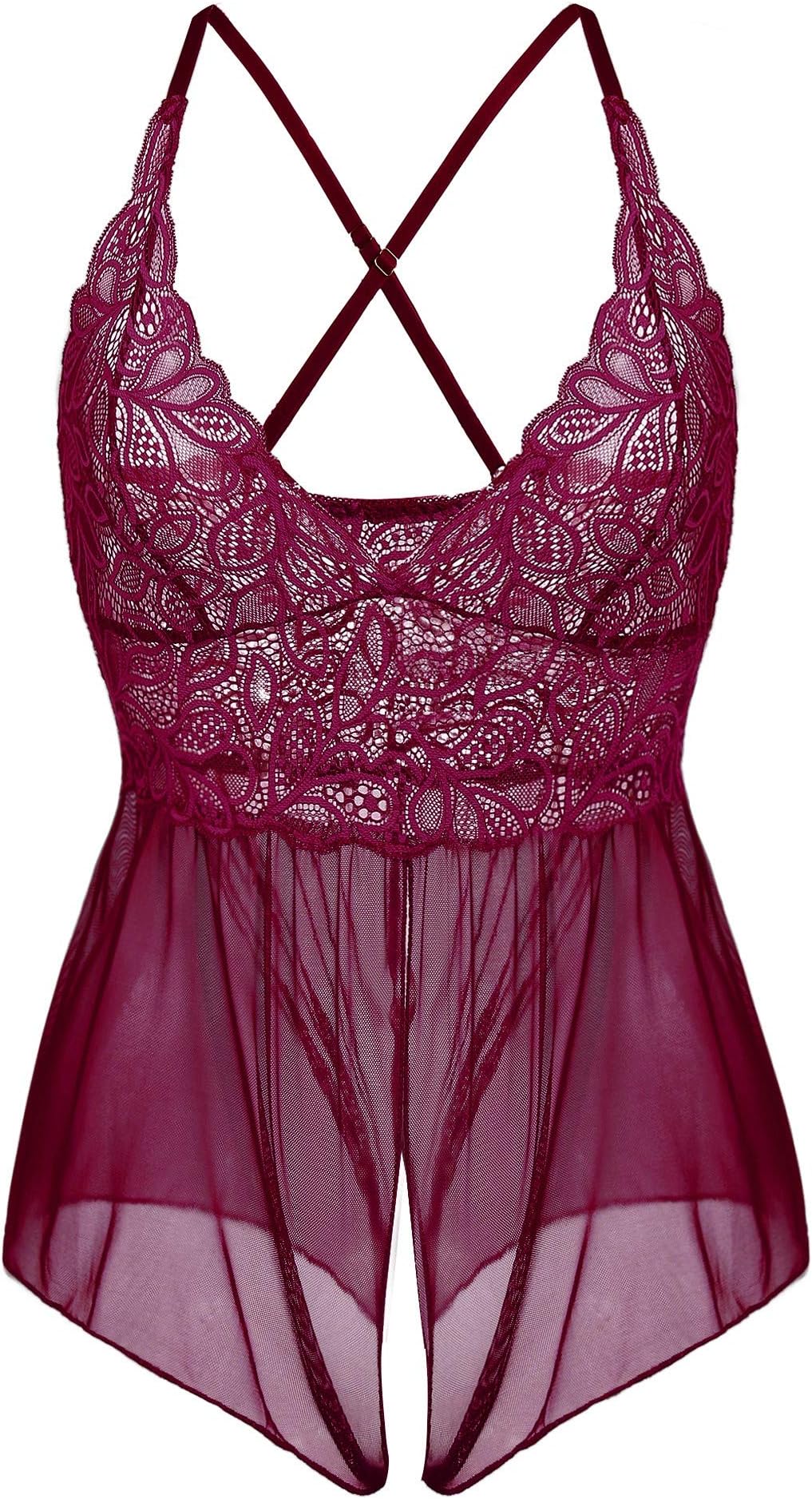 Cherrydew Lace Sheer Teddy Lingerie for Women Sexy Mesh One Piece Bodysuit Nighties
