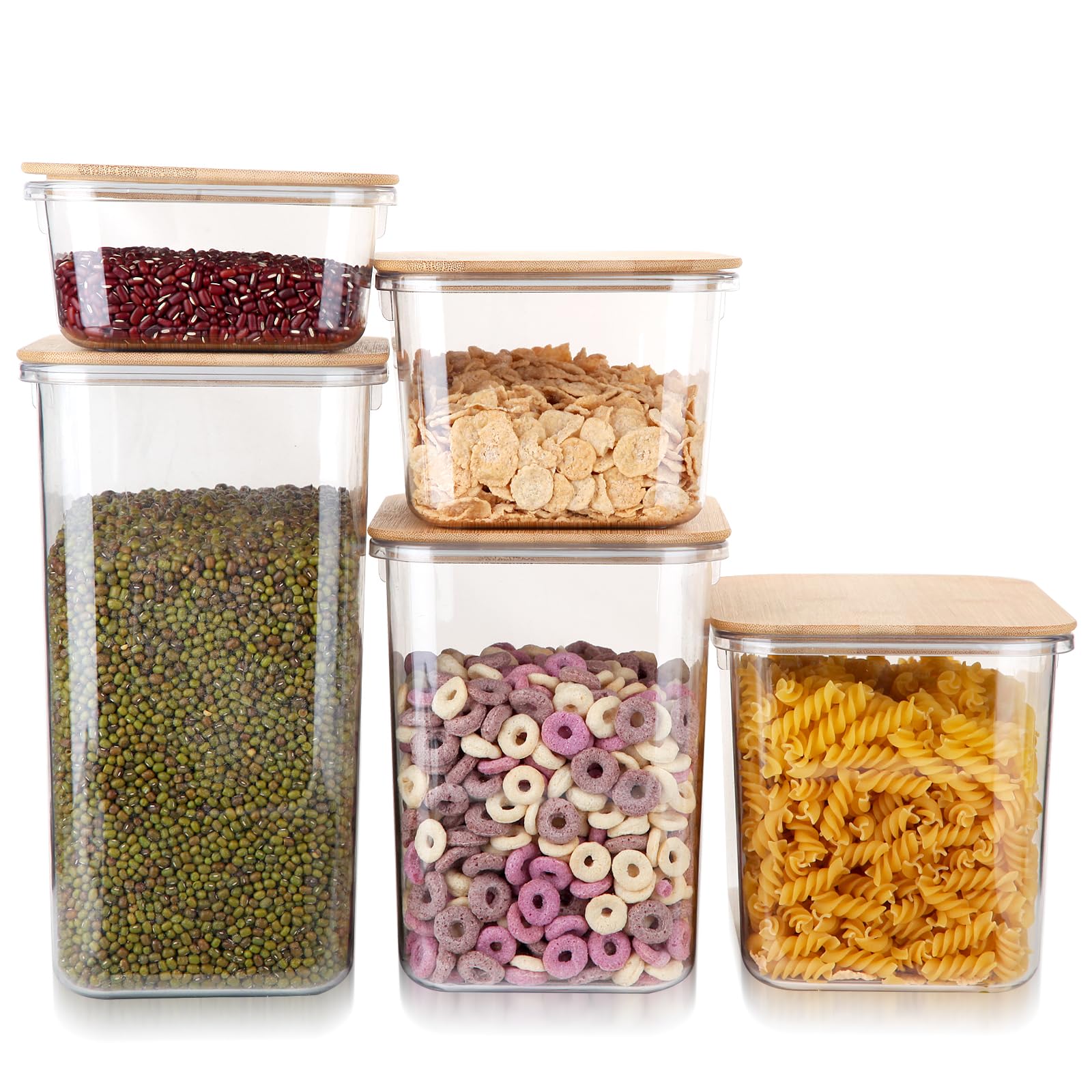 Photo 1 of **ONE ONLY** ROQILA Large Capacity Plastic Food Storage Containers with Bamboo Lid - Moisture-proof Sealing Box Jars with Wooden Lids for Kitchen Storage (128 OZ - L)