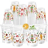 KOPOOEOE 100pcs Christmas Clear Plastic Cups 12oz Merry Christmas Disposable Cups Party Decorat Xmas Tree Santa Claus Drinking Cups Bulk for Winter Holiday Party Favors