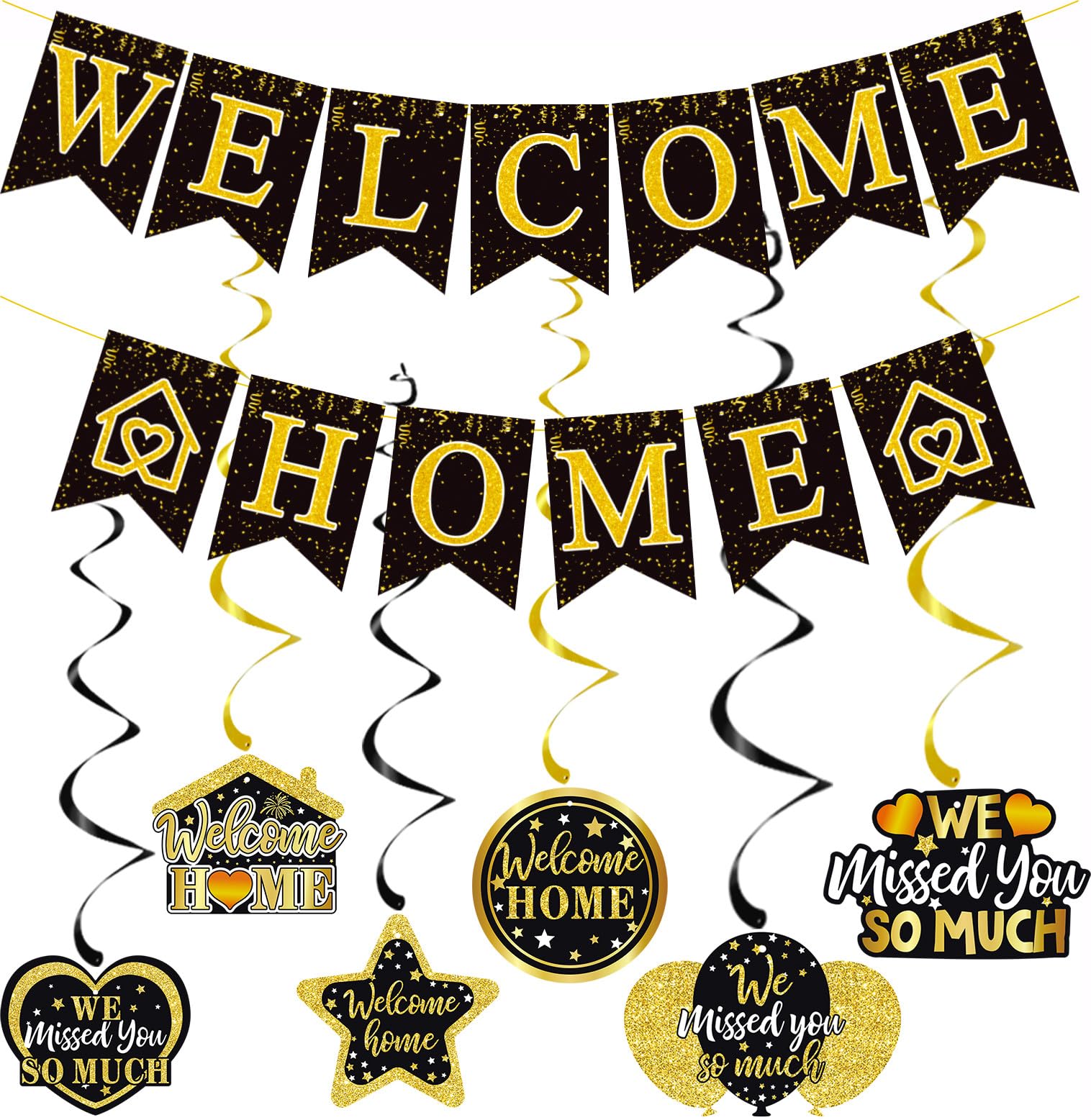 Elicola Welcome Home Party Decorations Set with 6PCS Hanging Swirl for Baby Shower and Family Celebration