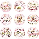 Clabby 504 Pieces Boy Girl Baby Shower Favors Stickers Mini Kisses Candy Stickers Chocolate Drop Labels Wrappers Little Cutie Baby Shower Decoration for Sprinkle Birthday Party(Pink Bear)