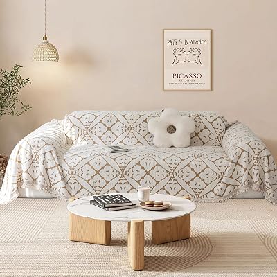 SHANNA 3 Seater Sofa Cover Chenille AB Sided Slipcover Tassel Melange