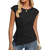 GRACE KARIN Womens 2026 Spring Short Sleeve Tops, Dressy Casual Crew Neck Peplum Shirts, Trendy Tunic Blouses with Knot