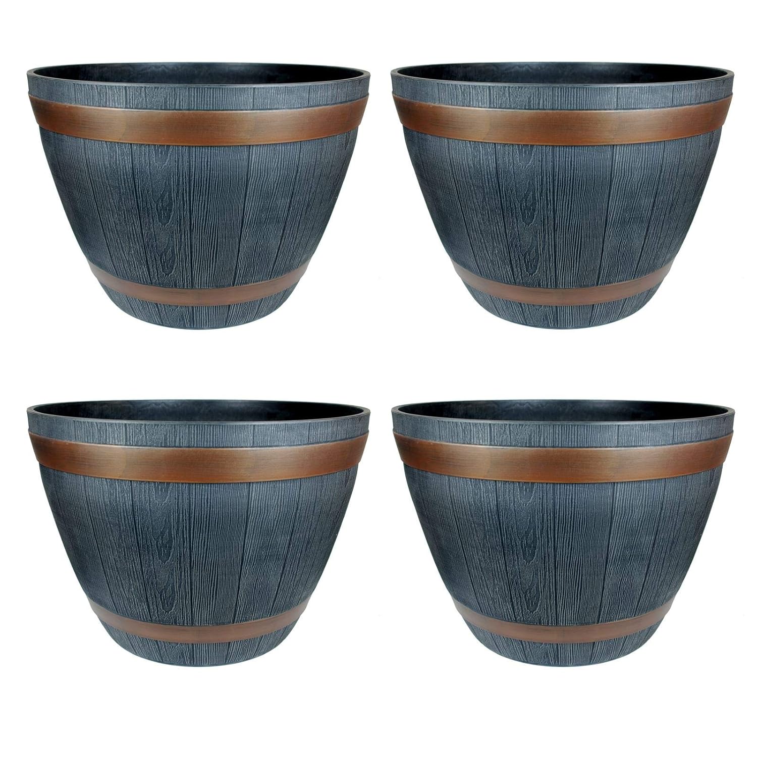 Rustic Style Dark Grey Plastic Half Barrel Cask Planters Rustic Style Dark Grey Plastic Half Barrel Cask Planters