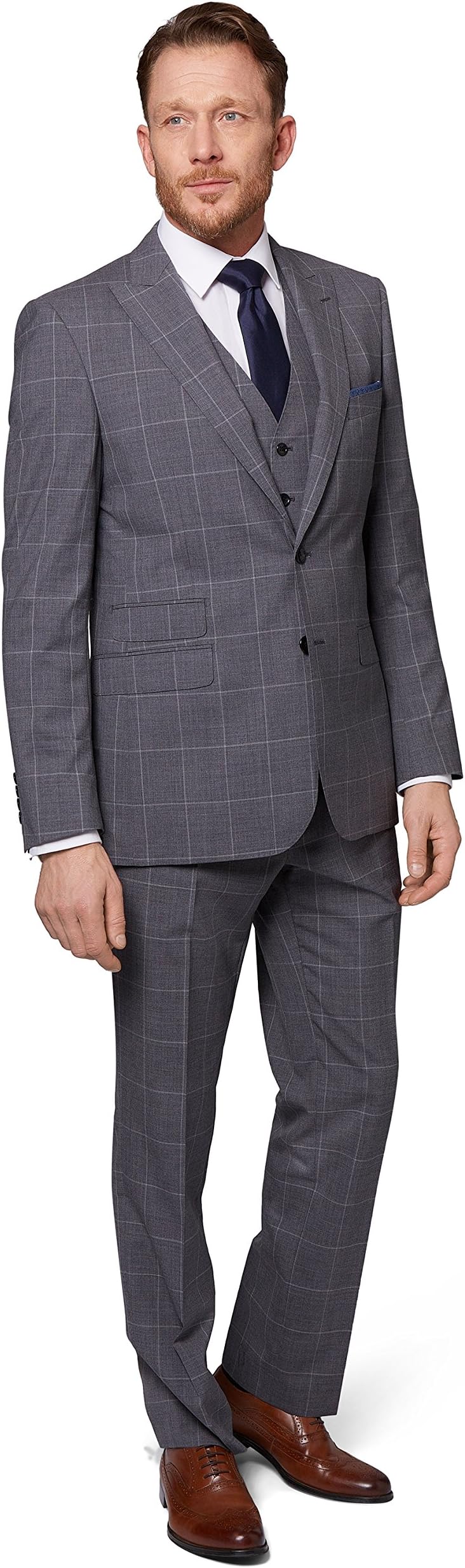 Savoy Taylors Guild Men's Regular Fit Grey Windowpane Suit Jacket