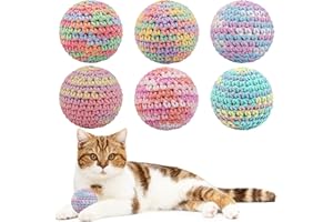 Ushang Pet Cat Toys Balls, 6Pcs Colorfull Indoor Woolen Yarn Cats Ball Toy with Bell Inside Kitten Interactive Toys, Hand-Knitted Cat Chew Balls Toy Kitten Chasing Toys