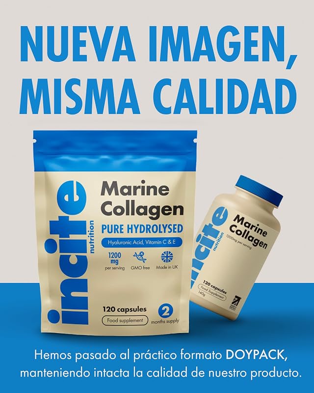 Colágeno Marino con Ácido Hialurónico Cápsulas, Colágeno Hidrolizado Puro Tipo 1, 1200 mg con Vitaminas C, E, B12, Zinc, Cobre y Yodo, 120 Cápsulas