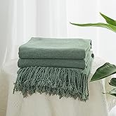 GINAMUSE Chenille Throw Blanket for Couch with Tassels,50"X60" Soft Lightweight Knitted Boho Decorative Blankets for Bed and Sofa,Sage Green