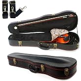 4/4 Full Size Violin Case, Plush Interior Wooden Hard Case With Hygrometer, Crocodile Pattern Leather Bulge Surface Case (Black)