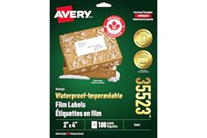 Avery Waterproof WhiteTrueBlock Film Labels with SureFeed Technology, 2" x 4", Rectangle, Permanent Adhesive, for Laser Print