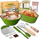 Sourdough Bread Baking Supplies 34 OZ Sourdough starter kit with 2 Bread Proofing Basket - Green
