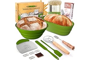 BICRET Sourdough Bread Baking Supplies 34 OZ Sourdough starter kit with 2 Bread Proofing Basket - Green