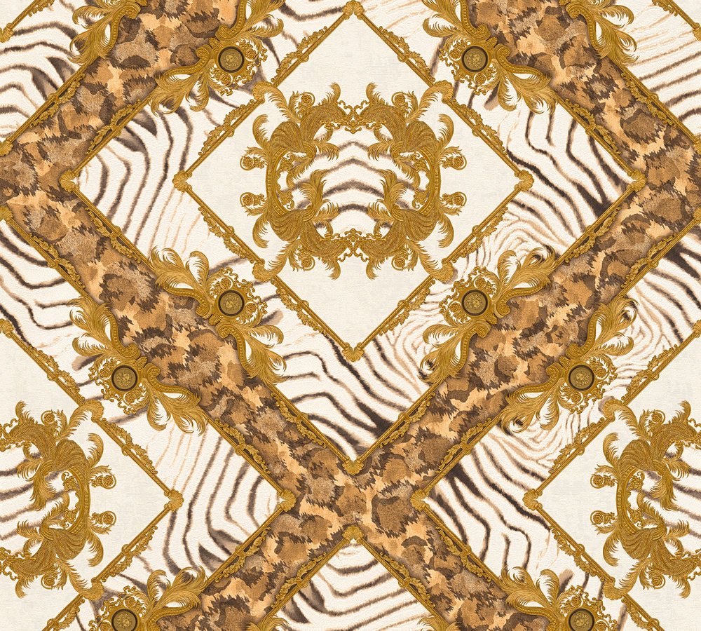 Luxury Wallpaper Versace 3 Non-woven wallpaper 10.05 m x 0.70 m Gold Creme Brown Made in Germany 349043 34904-3