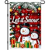 IVN Winter Christmas Garden Flag 12x18 Inch Double Sided Snowmen with Gifts on Red Plaid Outdoor Yard Flag for Home Lawn Patio Holiday Decor