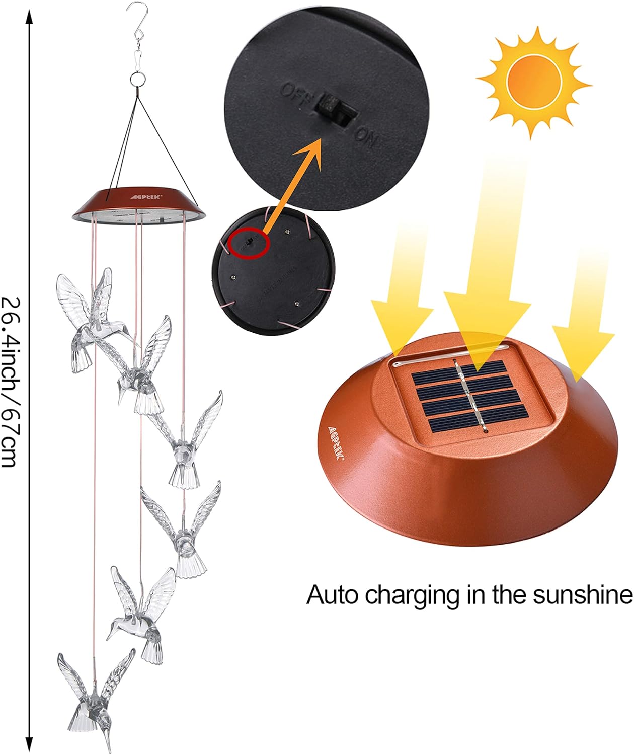 IMAGE Wind Chimes Solar Hummingbird Wind Chime Color Changing Lights Outdoor Solar Lights Hanging Decorative Garden Lights Xmas Gifts for Decor Home Garden Patio Yard Indoor Outdoor : Garden & Outdoor