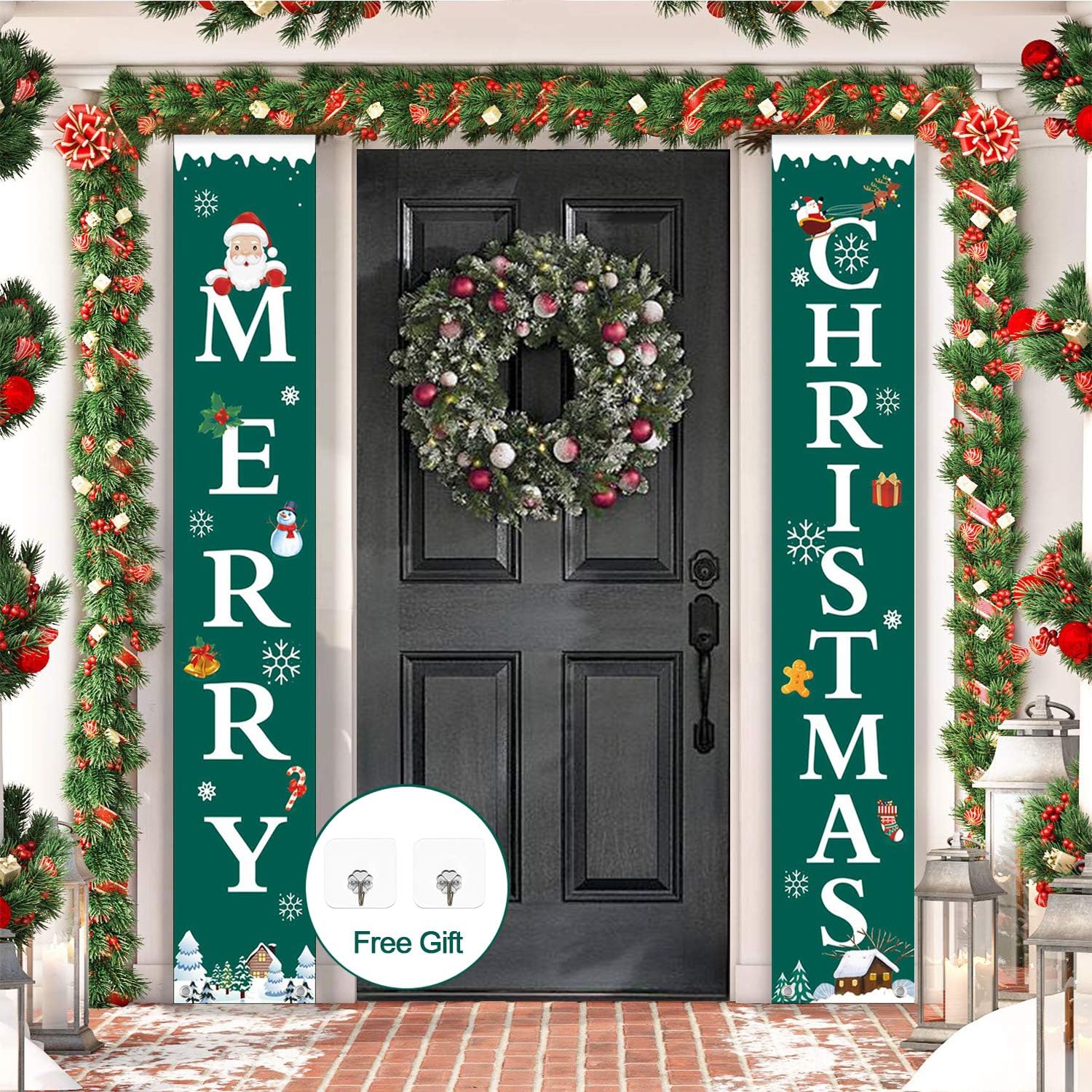 Buffalo Plaid Christmas Banner For Front Door Indoor Porch Home