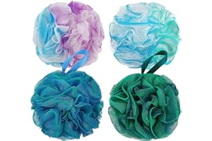 DadyMart Bath Shower Loofah Sponge 75g Bath Mesh Pouf Shower Ball Body Scrubber Exfoliating Bath Sponge for Women and Men, Set of 4, Flower