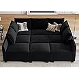 HONBAY Modular Sectional Sofa with Storage Ottoman Modular Sleeper Sectional Couches for Living Room, Black