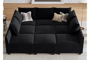 HONBAY Modular Sectional Sofa with Ottoman Modular Sleeper Sectional Couches for Living Room, Black