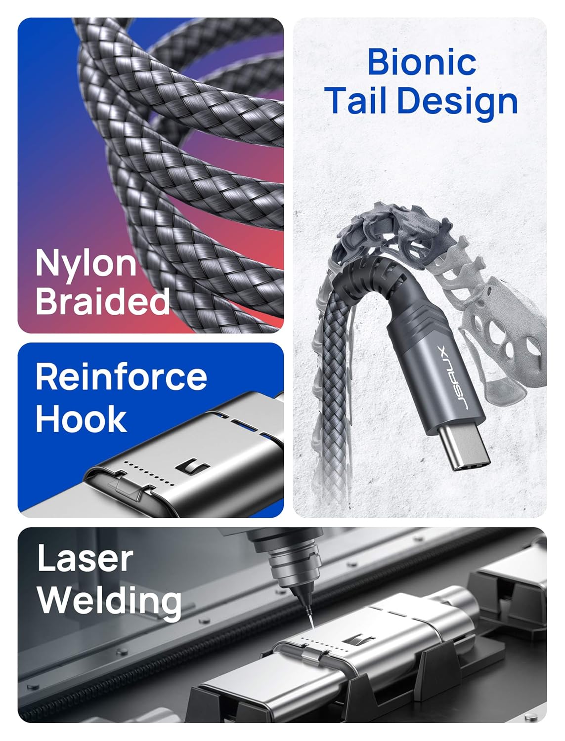 USB Type C Cable 3A Fast Charging [2-Pack 6.6ft], JSAUX USB-A to USB-C Charge Braided Cord Compatible with Samsung Galaxy S10 S9 S8 S20 Plus A51 A11,Note 10 9 8, PS5 Controller, USB C Charger-Grey: Computers & Accessories