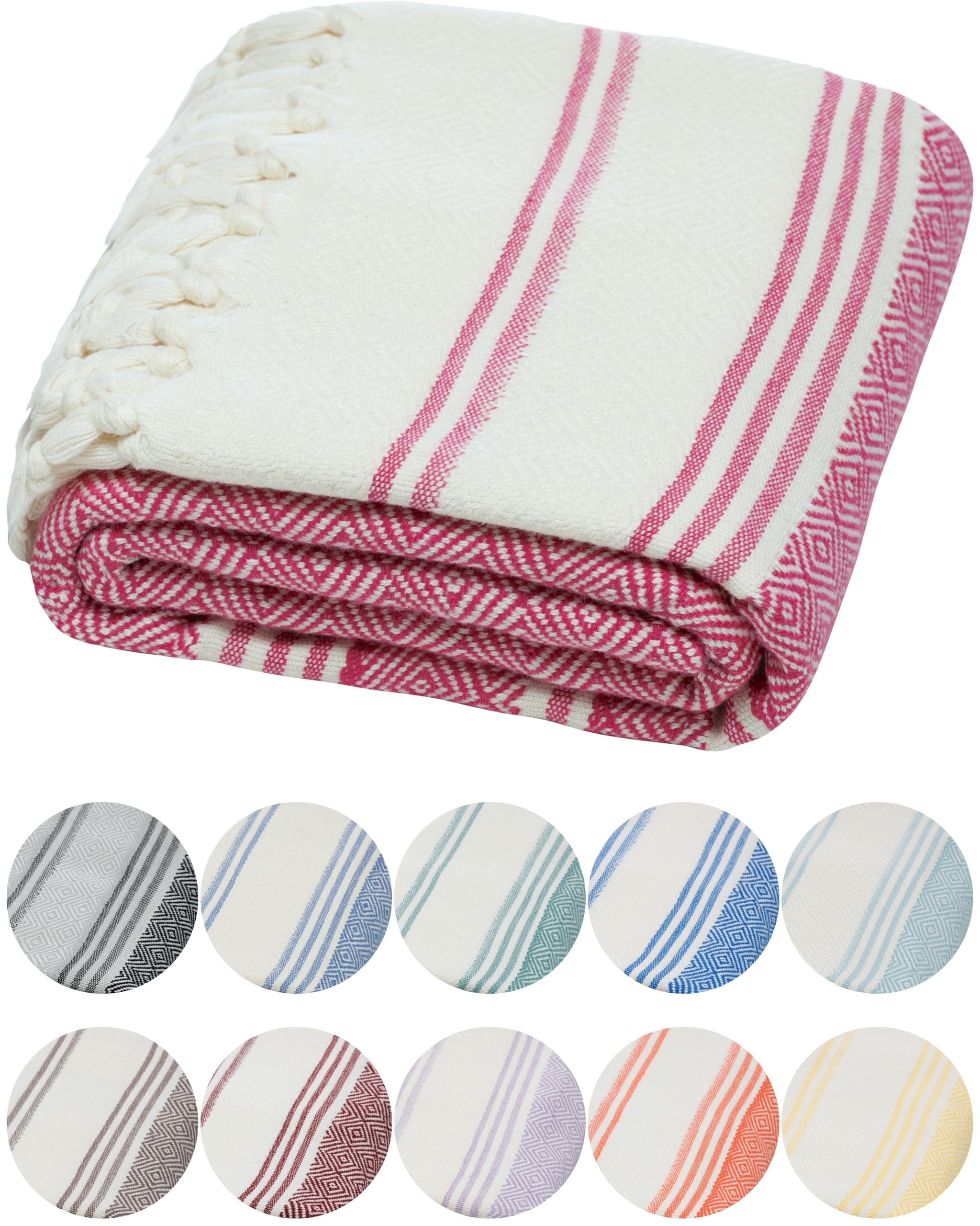 DEMMEX Organic Turkish Cotton Beach Bath Hammam Towel – Quick-Dry, Lightweight, Compact, Sand-Free Beach Towel & Blanket – Luxury Bathroom & Hammam Towel, OEKO-TEX Certified, 180x90cm, Fuchsia