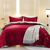 BOV Luxury King Velvet Quilt Set,Ultra-Soft All Season Lightweight Comforter & Bedspread Coverlet, Includes 2 Pillow Shams (Red, King)