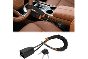 DUKVI Universal Anti-Theft Steering Wheel Lock with Seat Belt Security, 5mm Thickened Steel Wire & 3 Keys, Adjustable 17" Length for Cars, Trucks, SUVs, Vans, RV, Black