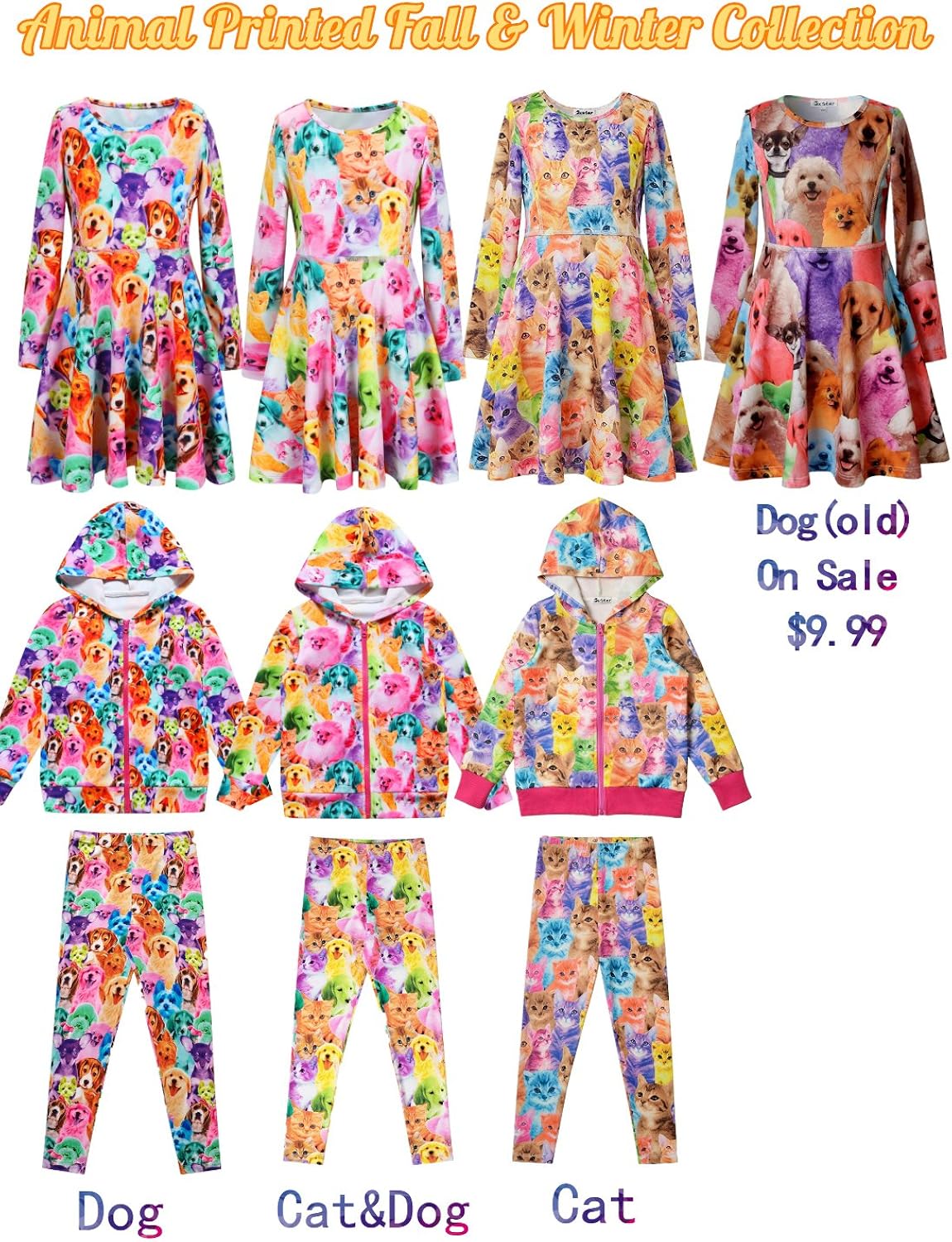 Girls Zip Up Hoodie Jacket Unicorn/Cat Sweatshirt with Pockets: Clothing