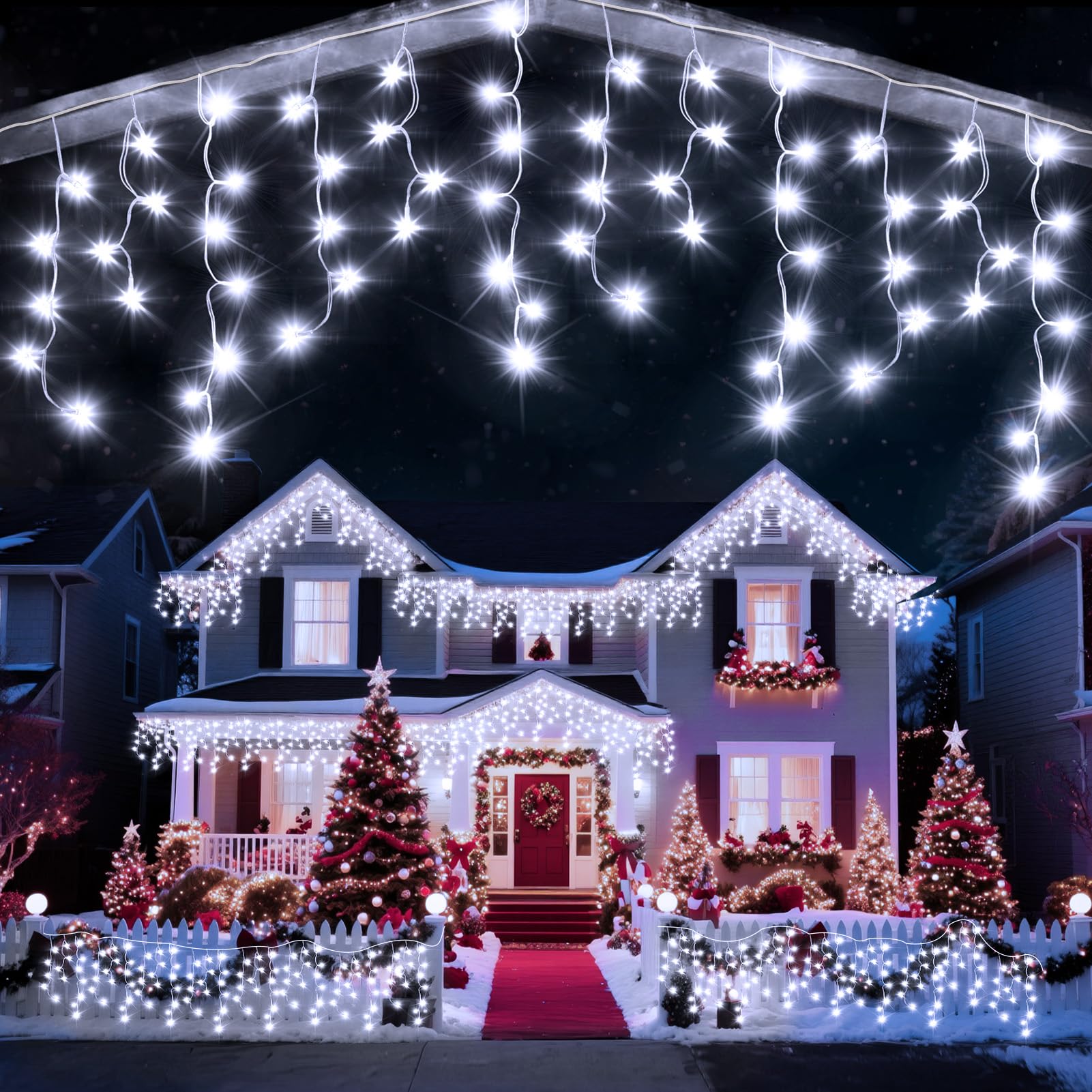 Photo 1 of (incomplete item) JDGJYDS 32 Ft Ice Lights for Outside, 400 LED Christmas Lights Outdoor Plug in, Christmas String Lights