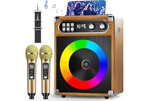 MUSYVOCAY Karaoke Machine, Portable Bluetooth Speaker with 2 Wireless Microphones for Adults Kids with LED Lights, PA System Speaker Supports Echo/USB/TF/AUX Stereo Sound Enhanced Bass for Home Party Birthday