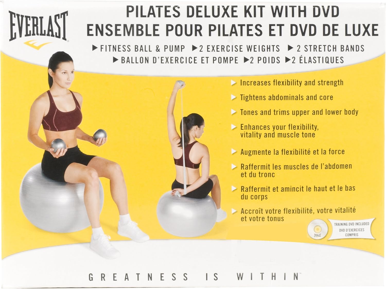 Everlast EF7692SL Pilates Ball with Resistance Tubing and DVD (Silver), Exercise Balls