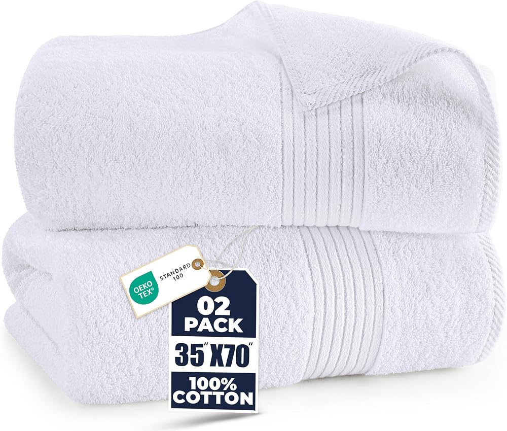 Utopia Towels Luxurious Jumbo Bath Sheet 2 Pack 90 x 180 cm White 100% cotton