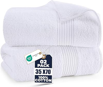 Utopia Towels Luxurious Jumbo Bath Sheet 2 Pack 90 x 180 cm White 100% cotton