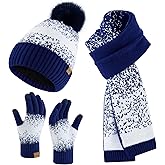 Miorpex Womens Winter Beanie Hat Touchscreen Gloves Long Scarf 3 Set with Warm Fleece Lined Knit Skull Caps Scarves for Women