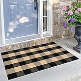 KILOCOCO Buffalo Plaid Checkered Rug - Door Mat Brown and Black Indoor Cotton Washable Front Door Rugs Layered Doormats for Front Porch Farmhouse Entryway Outdoor, 27.5x43 Inches