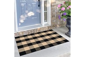 KILOCOCO Buffalo Plaid Checkered Rug - Door Mat Brown and Black Indoor Cotton Washable Front Door Rugs Layered Doormats for Front Porch Farmhouse Entryway Outdoor, 27.5x43 Inches
