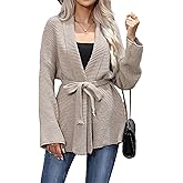 LANYO LILI Belted Sweater Cardigan for Women - Open Front Wrap Knit Coat Long Sleeve Tie Waist Casual Oversized Fall Outfits