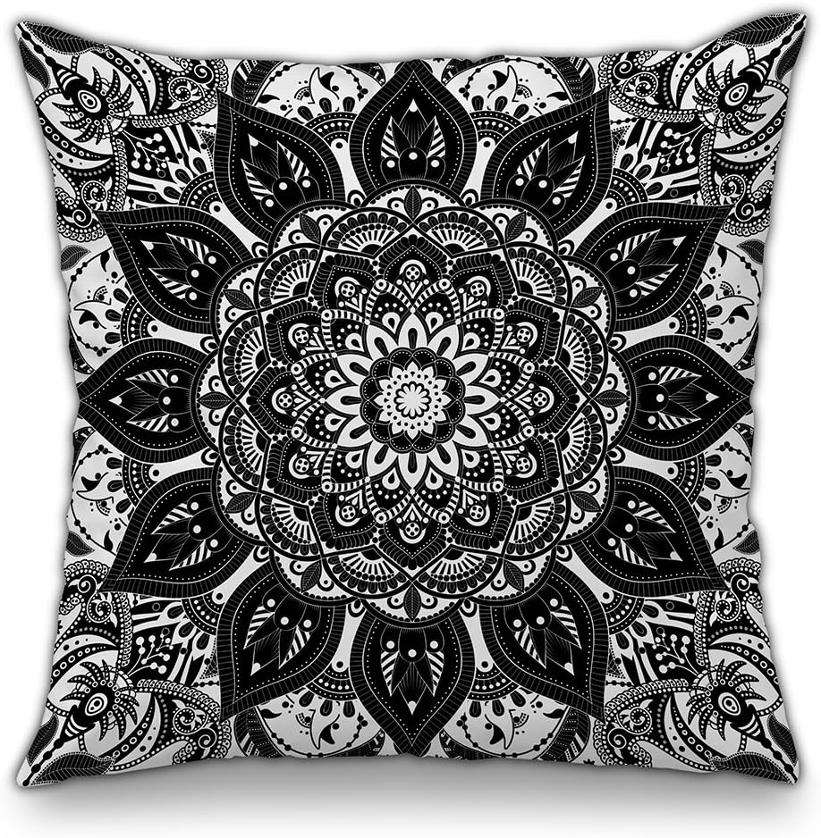 Moyun Black & White Mandala Series Decorative Bohemian Throw Pillowcase Hippie Cushion Cover Psychedelic Intricate Floral Indian Sofa Bed Decor 45 x 45 cm